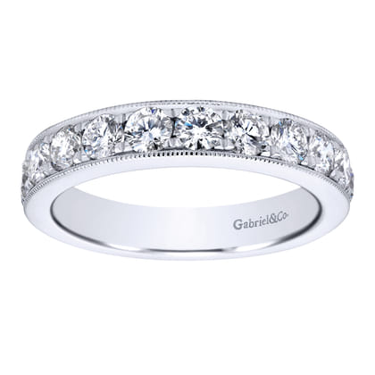 Padua - 14K White Gold Micro Pave Set Diamond Wedding Band with Milgrain
