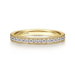 Padua - 14K Yellow Gold Micro Pave Channel Diamond Wedding Band with Milgrain