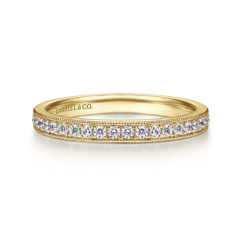 Straight Wedding Ring in 14k Yellow Gold with Round Natural Diamond at Gabriel & Co. - Shot 1