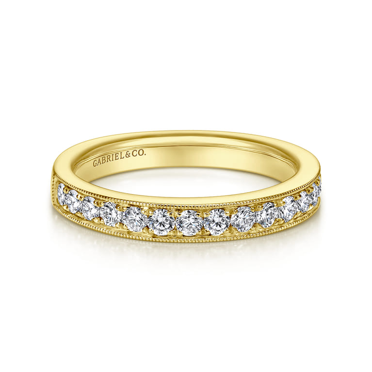 Straight Wedding Ring in 14k Yellow Gold with Round Natural Diamond at Gabriel & Co. - Shot 1