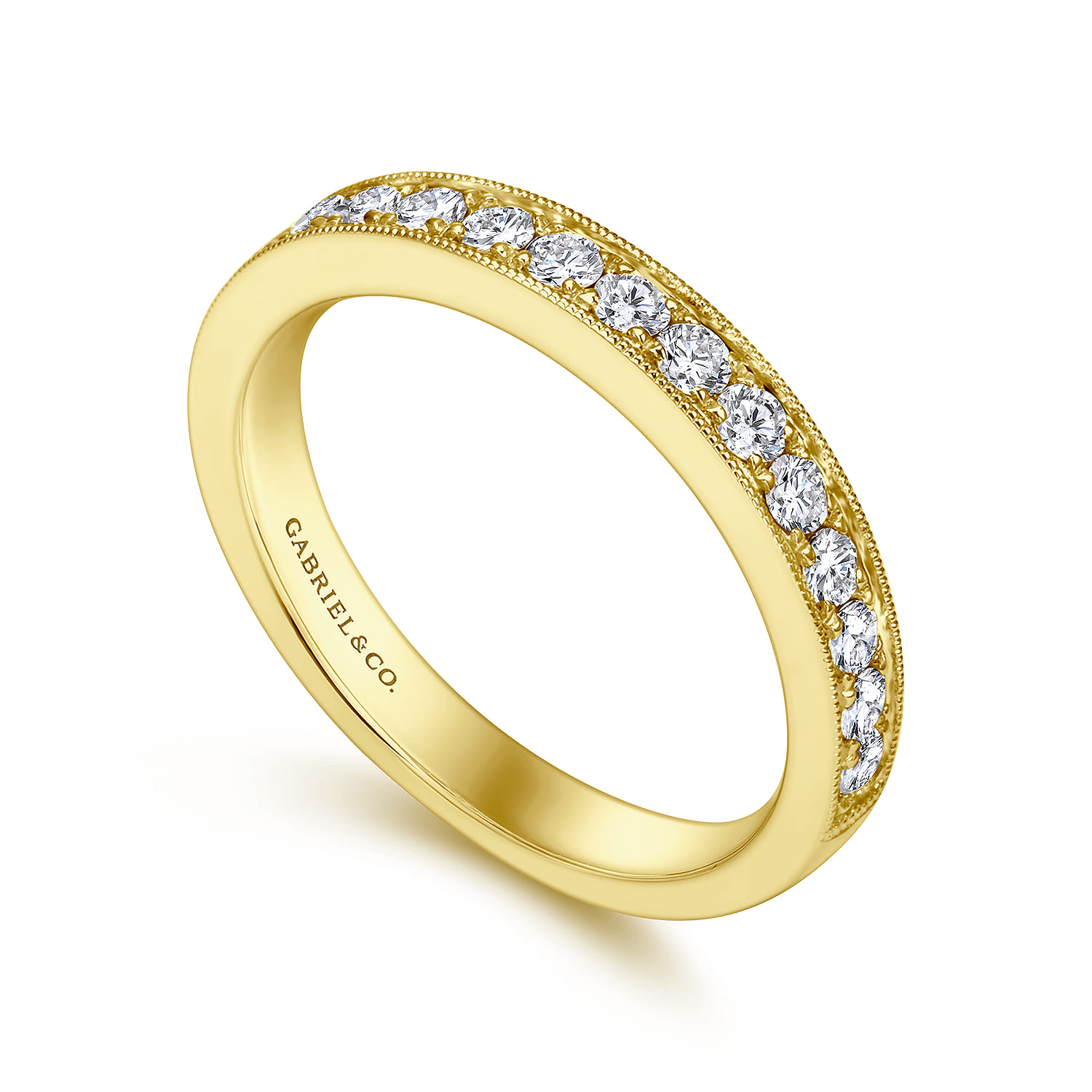 Straight Wedding Ring in 14k Yellow Gold with Round Natural Diamond at Gabriel & Co. - Shot 3