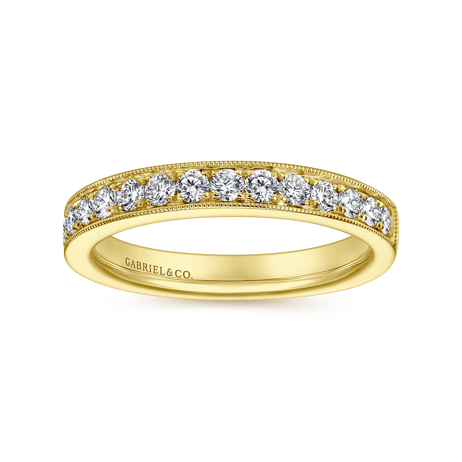 Straight Wedding Ring in 14k Yellow Gold with Round Natural Diamond at Gabriel & Co. - Shot 4