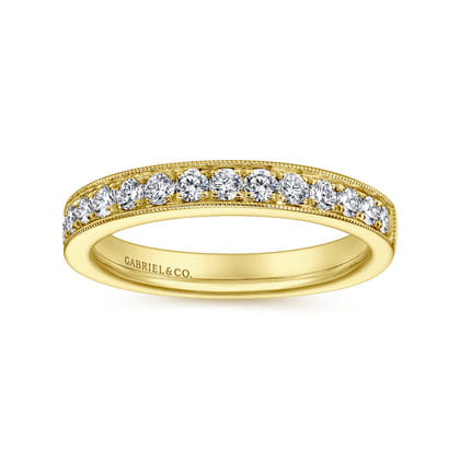 Padua - 14K Yellow Gold Micro Pave Channel Diamond Wedding Band with Milgrain