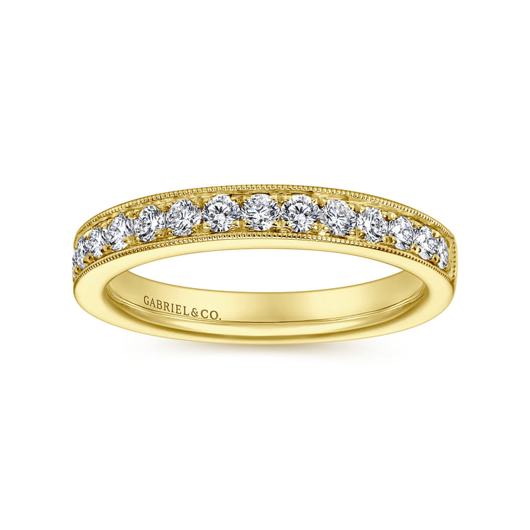Straight Wedding Ring in 14k Yellow Gold with Round Natural Diamond at Gabriel & Co. - Shot 4