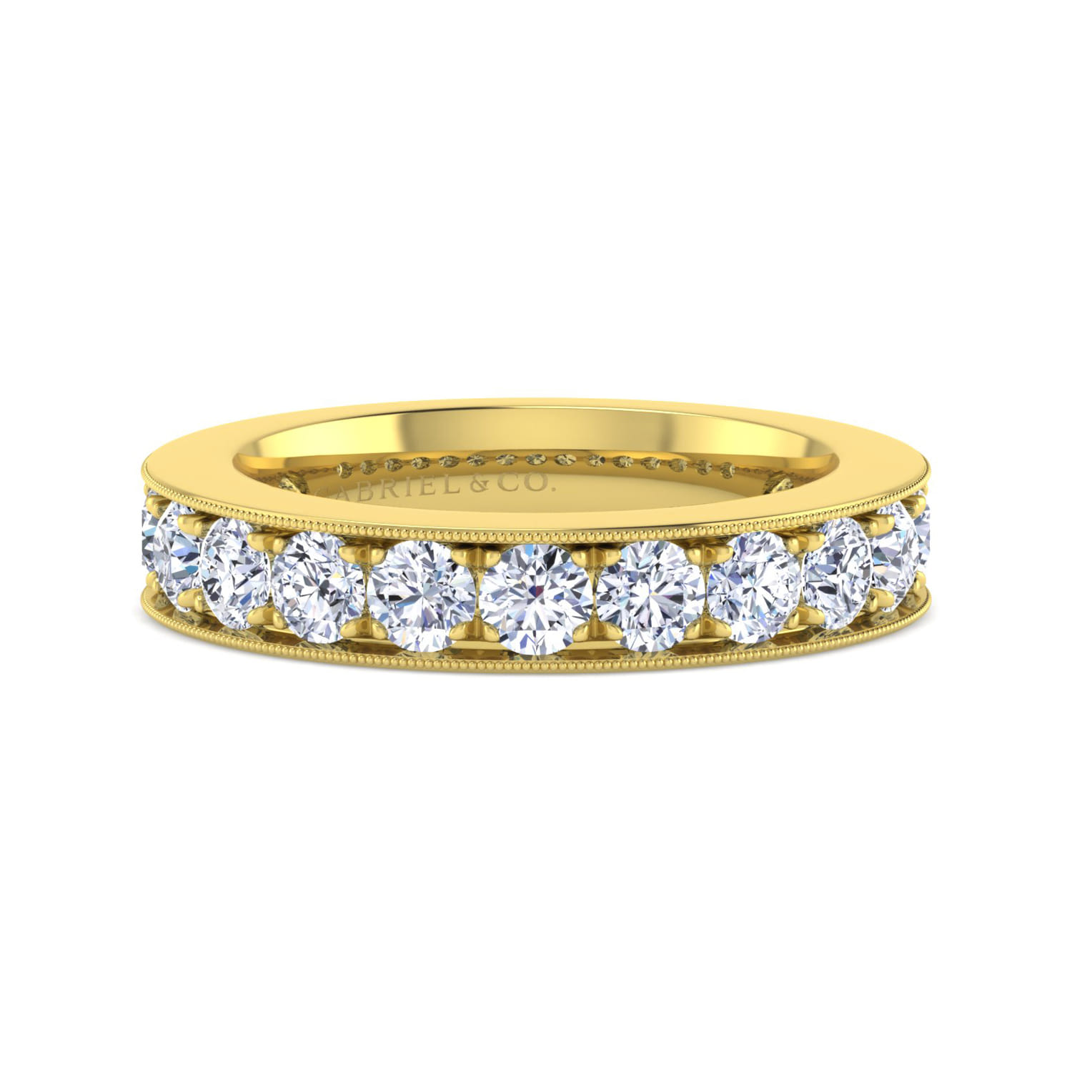 Straight Wedding Ring in 14k Yellow Gold with Round Natural Diamond at Gabriel & Co. - Shot 1