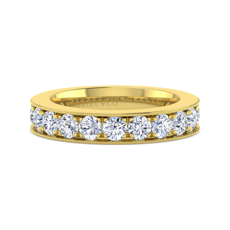 Straight Wedding Ring in 14k Yellow Gold with Round Natural Diamond at Gabriel & Co. - Shot 1