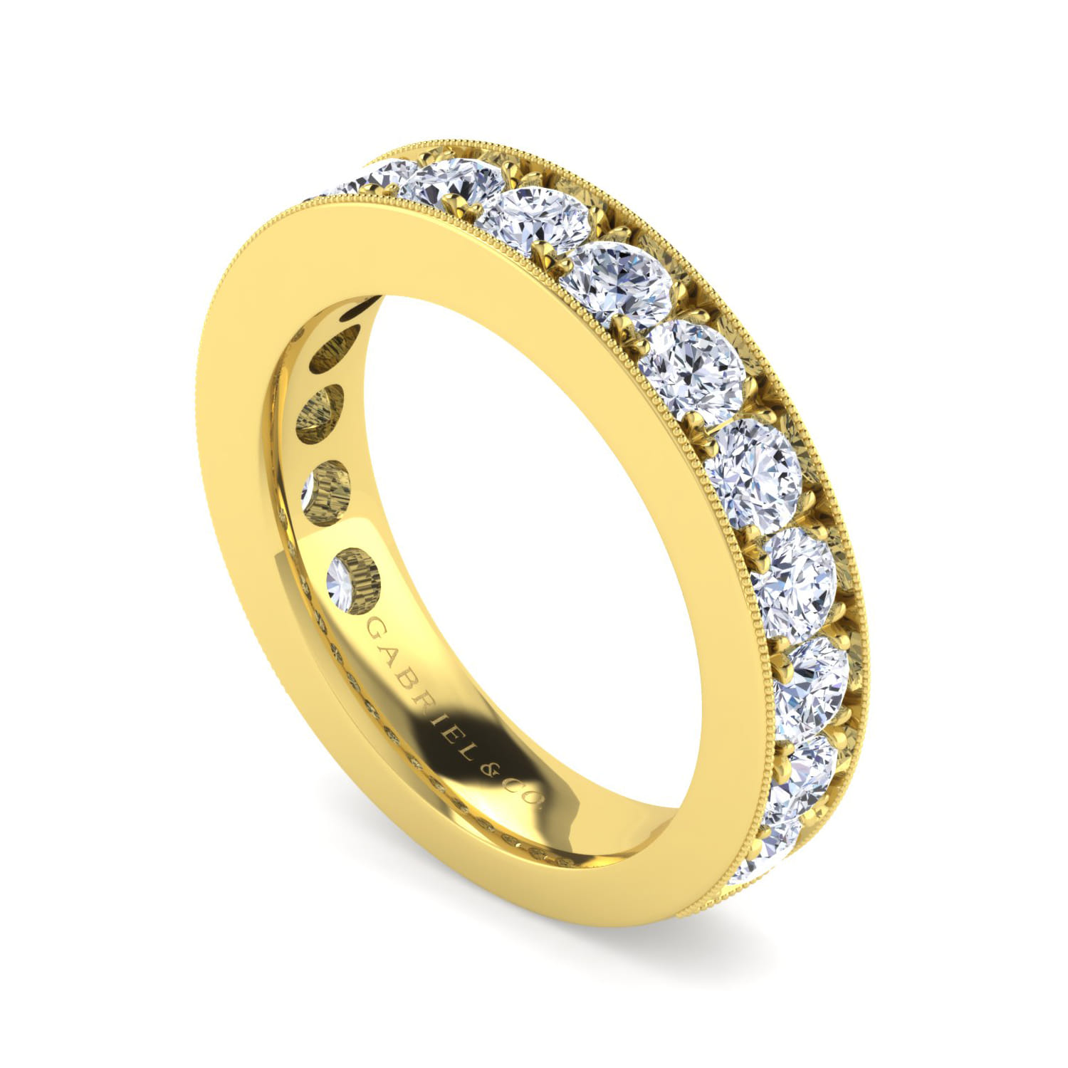 Straight Wedding Ring in 14k Yellow Gold with Round Natural Diamond at Gabriel & Co. - Shot 3