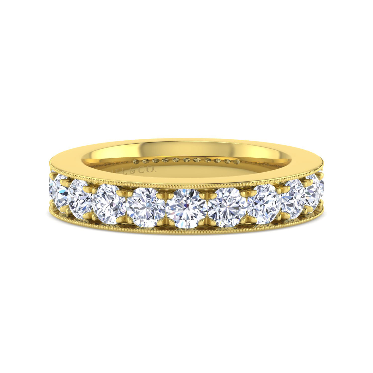 Straight Wedding Ring in 14k Yellow Gold with Round Natural Diamond at Gabriel & Co. - Shot 1