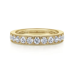 Padua - 14K Yellow Gold Micro Pave Set Diamond Wedding Band with Milgrain