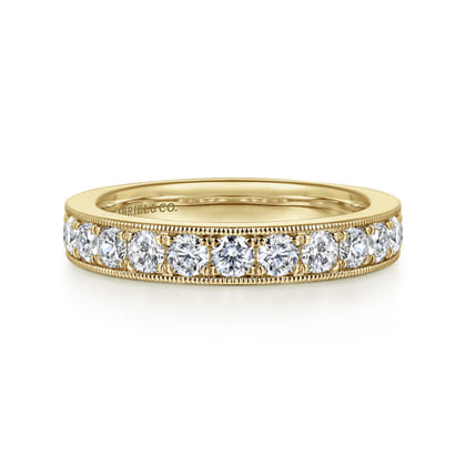Padua - 14K Yellow Gold Micro Pave Set Diamond Wedding Band with Milgrain