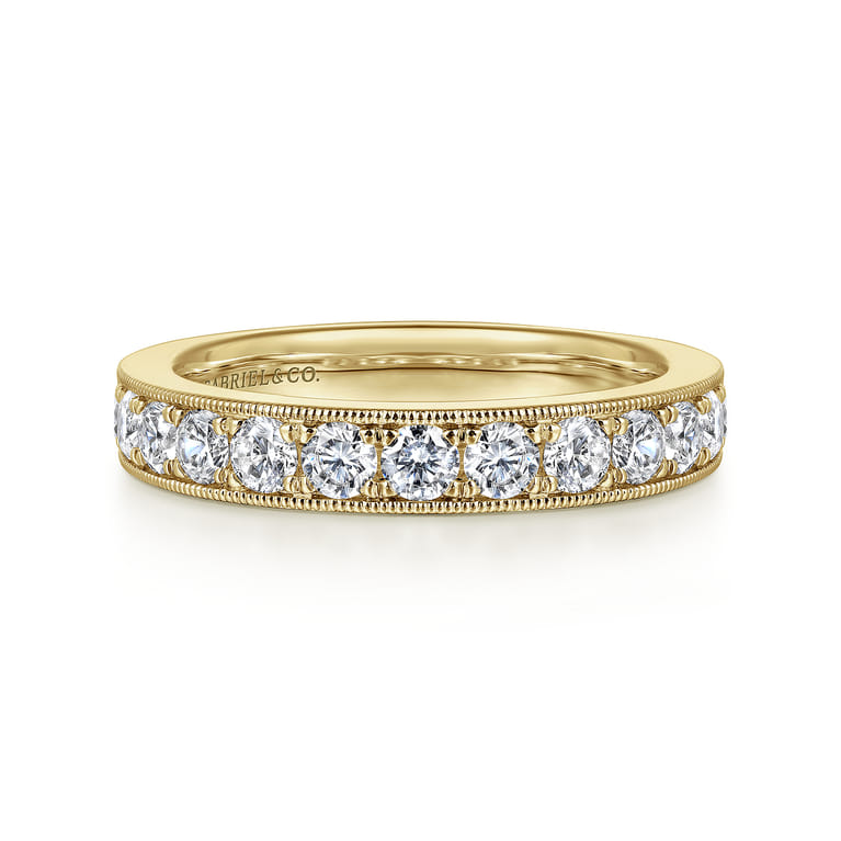 Straight Wedding Ring in 14k Yellow Gold with Round Natural Diamond at Gabriel & Co. - Shot 1