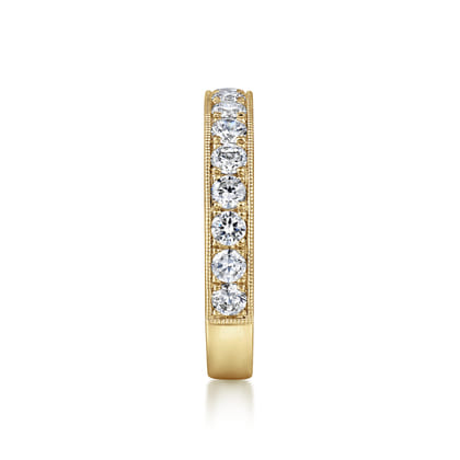 Padua - 14K Yellow Gold Micro Pave Set Diamond Wedding Band with Milgrain