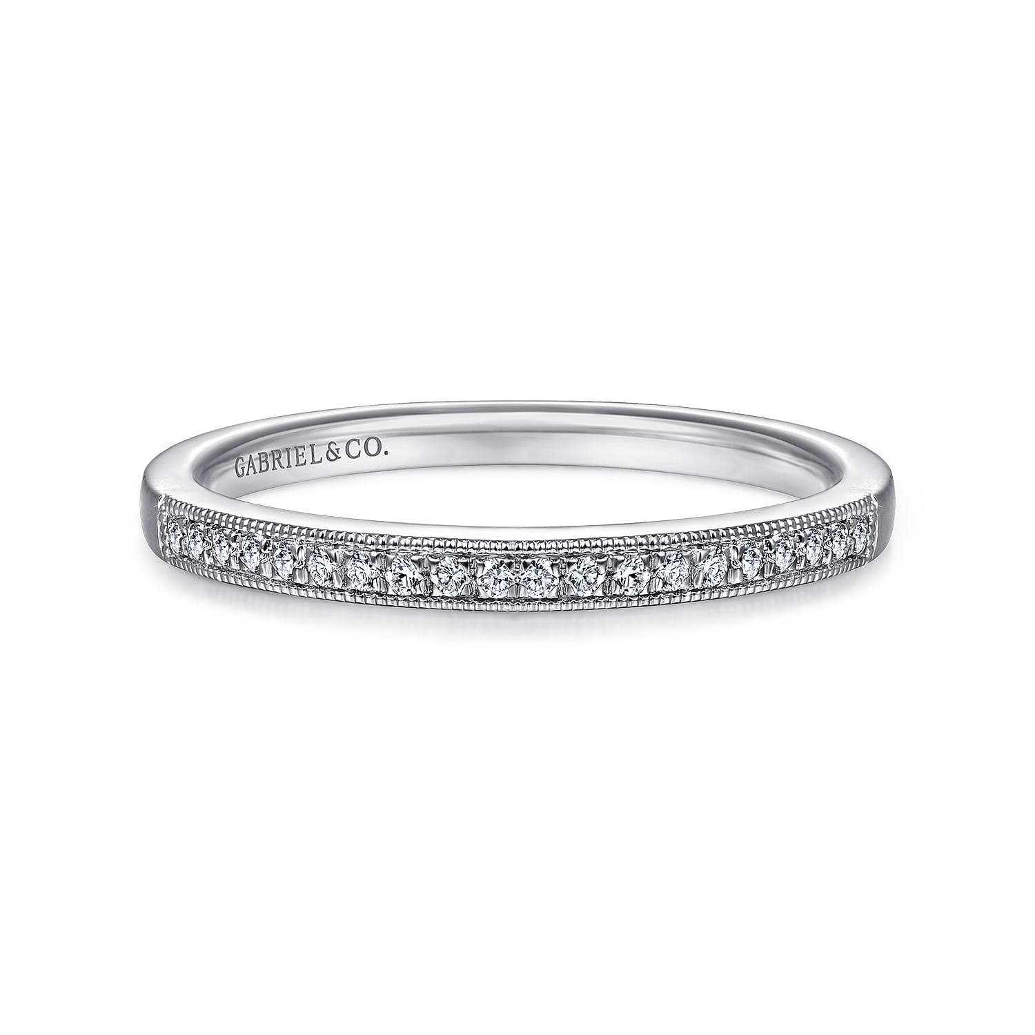 Straight Wedding Ring in 14k White Gold with Round Natural Diamond at Gabriel & Co. - Shot 1