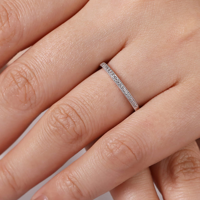 Straight Wedding Ring in 14k White Gold with Round Natural Diamond at Gabriel & Co. - Shot 5