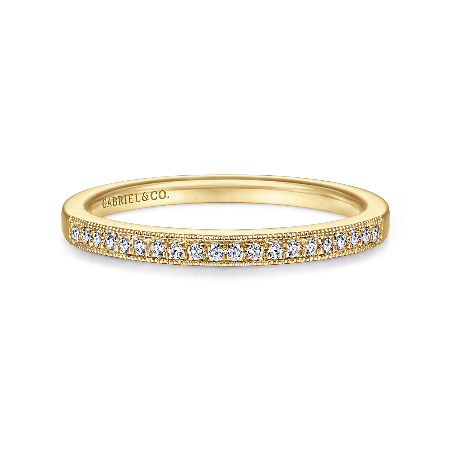 Straight Wedding Ring in 14k Yellow Gold with Round Natural Diamond at Gabriel & Co. - Shot 1
