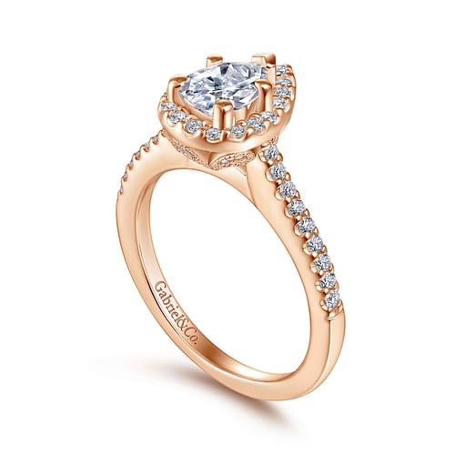 Paige - 14K Rose Gold Pear Shape Halo Diamond Engagement Ring - 0.3 ct - Shot 3
