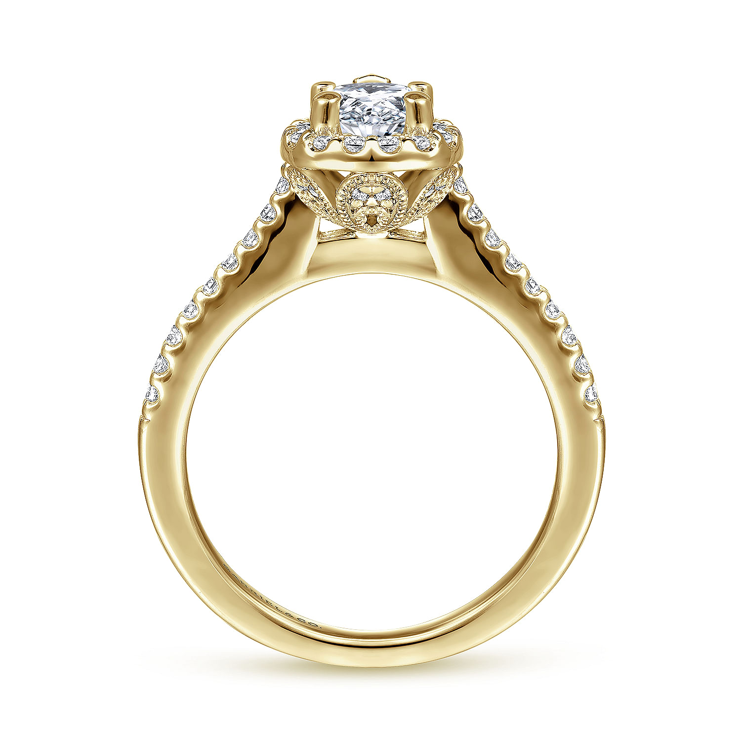 Paige - 14K Yellow Gold Pear Shape Halo Diamond Engagement Ring - 0.3 ct - Shot 2