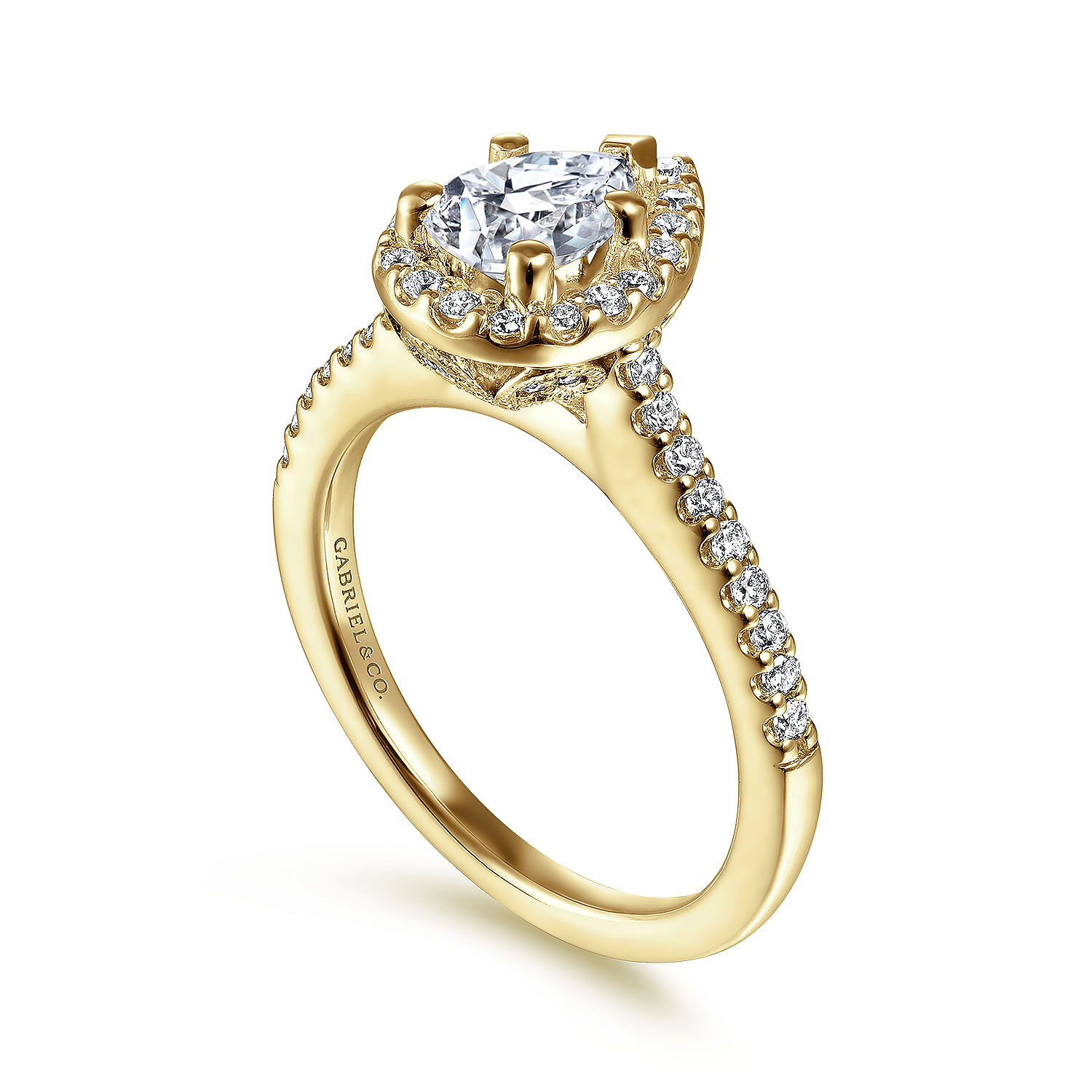 Paige - 14K Yellow Gold Pear Shape Halo Diamond Engagement Ring - 0.3 ct - Shot 3