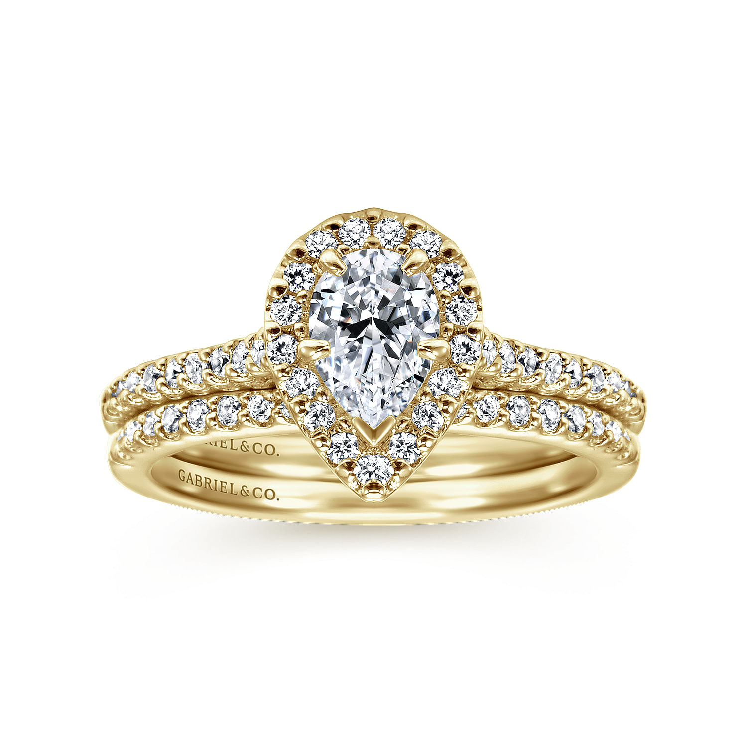 Paige - 14K Yellow Gold Pear Shape Halo Diamond Engagement Ring - 0.3 ct - Shot 4
