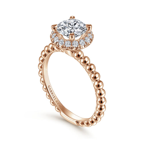 Pamina - 14K Rose Gold Round Halo Diamond Engagement Ring - 0.22 ct - Shot 3