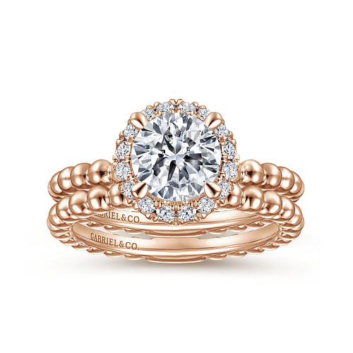 Pamina - 14K Rose Gold Round Halo Diamond Engagement Ring - 0.22 ct - Shot 4