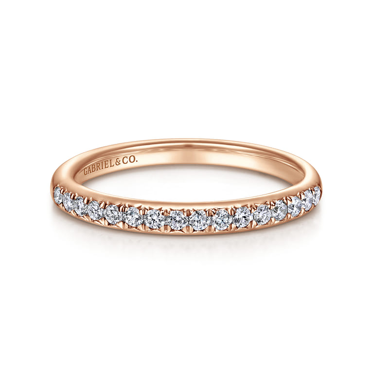 Straight Wedding Ring in 14k Rose Gold with Round Natural Diamond at Gabriel & Co. - Shot 1