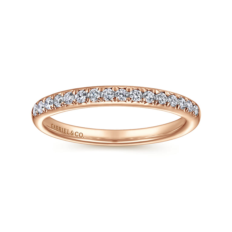 Straight Wedding Ring in 14k Rose Gold with Round Natural Diamond at Gabriel & Co. - Shot 4