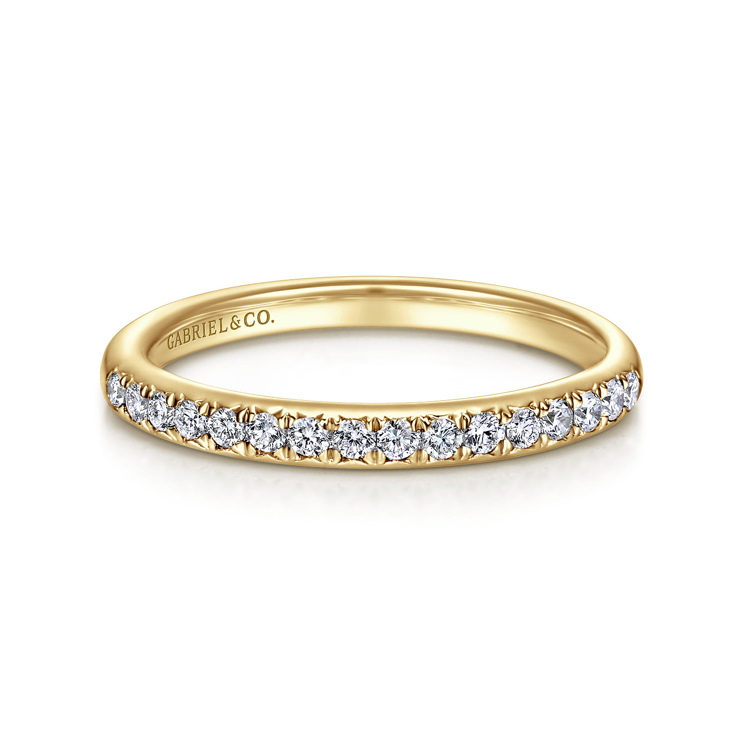 Straight Wedding Ring in 14k Yellow Gold with Round Natural Diamond at Gabriel & Co. - Shot 1