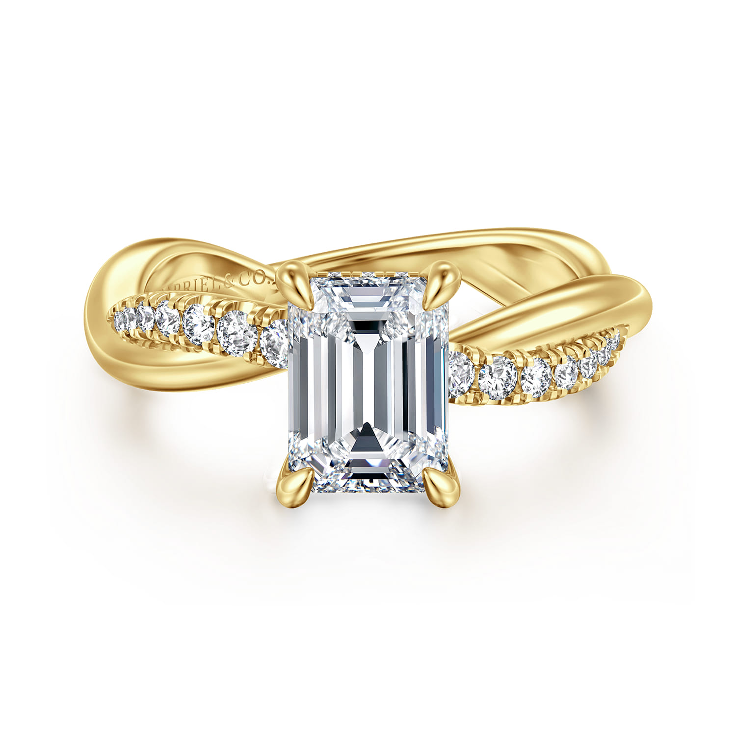 Panelope - 14K Yellow Gold Twisted Emerald Cut Diamond Engagement Ring