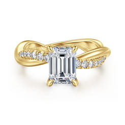 Panelope - 14K Yellow Gold Twisted Emerald Cut Diamond Engagement Ring