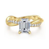Panelope - 14K Yellow Gold Twisted Emerald Cut Diamond Engagement Ring