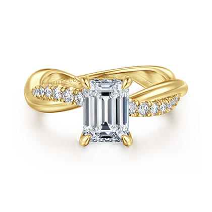 Panelope - 14K Yellow Gold Twisted Emerald Cut Diamond Engagement Ring