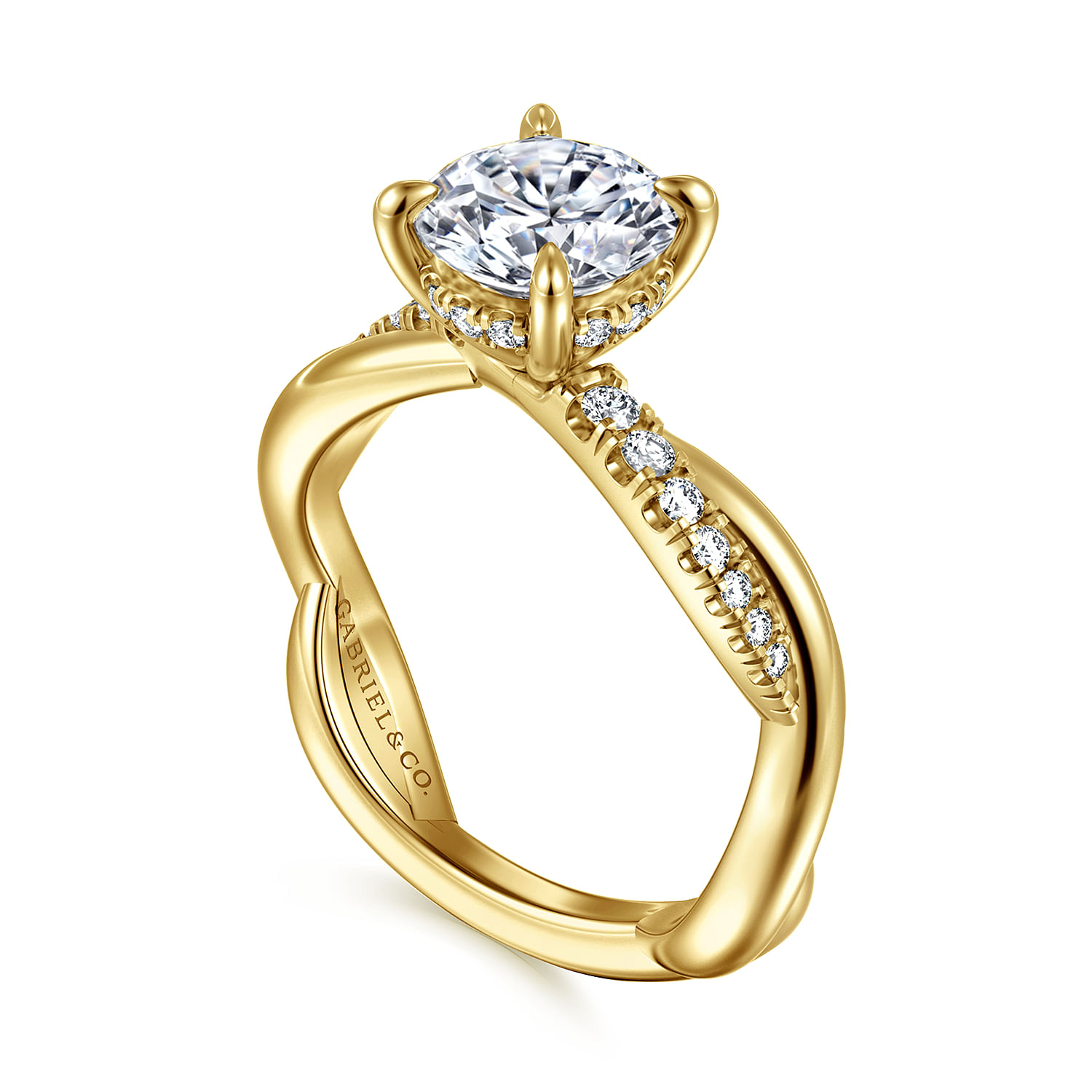 Panelope - 14K Yellow Gold Twisted Round Diamond Engagement Ring