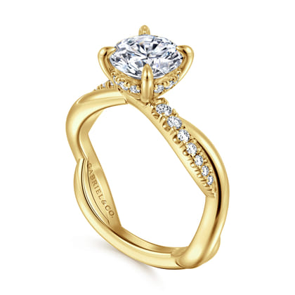 Panelope - 14K Yellow Gold Twisted Round Diamond Engagement Ring