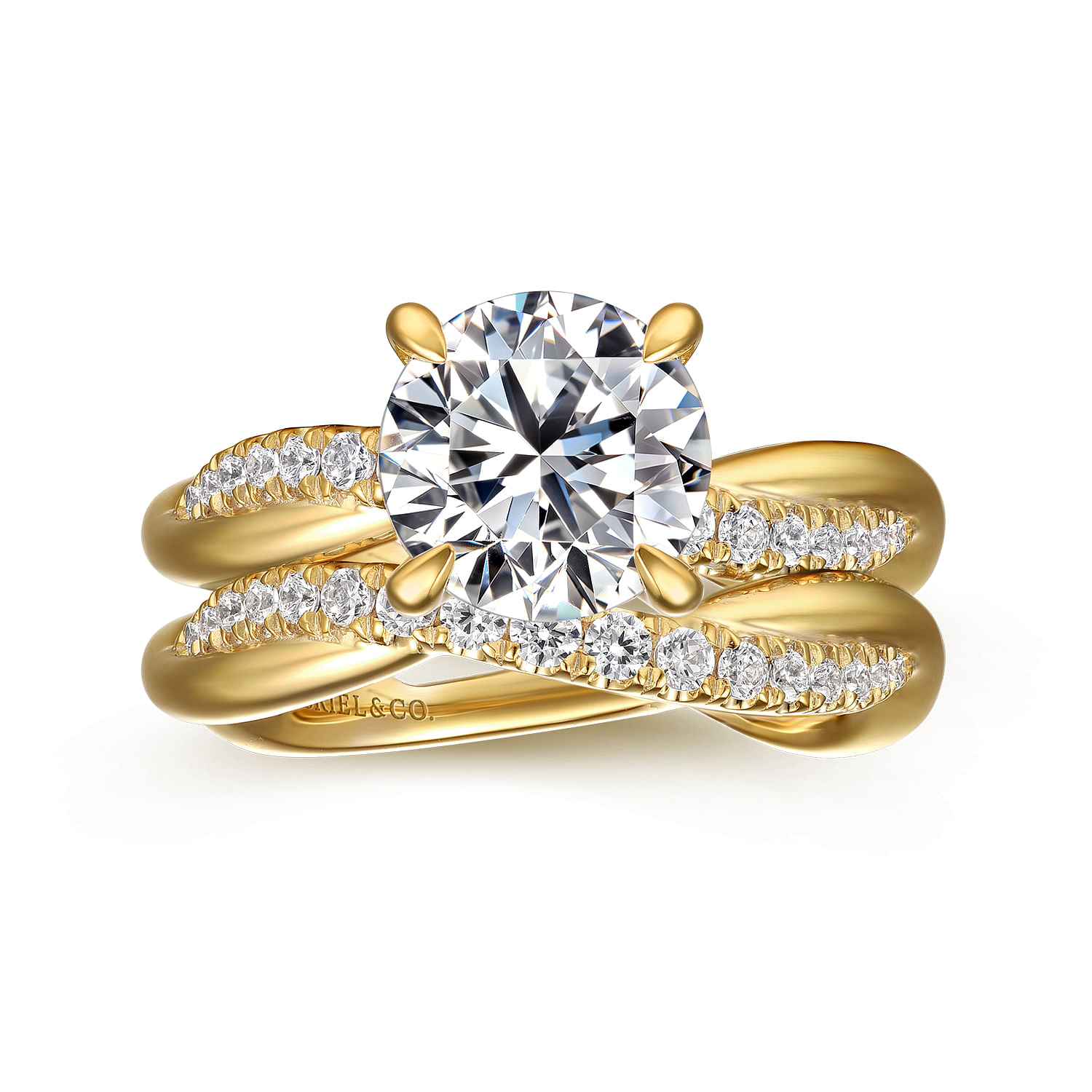 Panelope - 14K Yellow Gold Twisted Round Diamond Engagement Ring