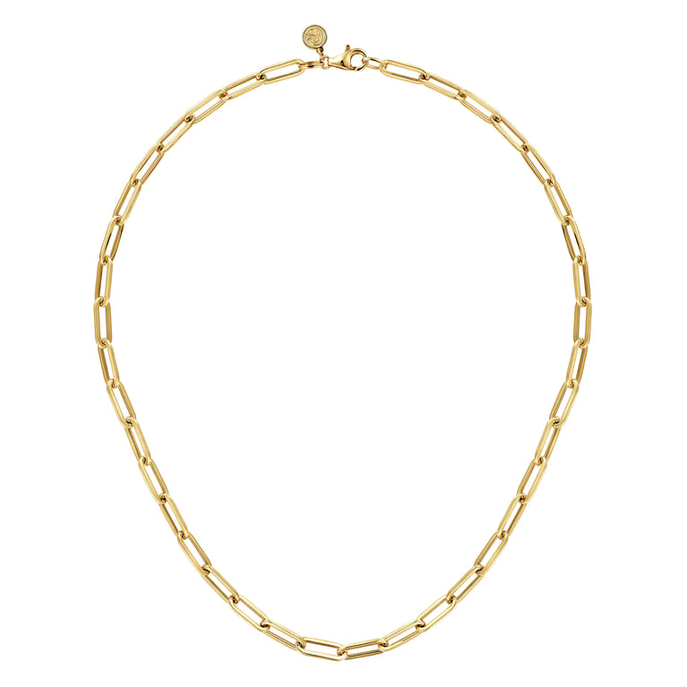 Paperclip Necklace 14K Yellow Gold Link Chain 17inch - Shot 2