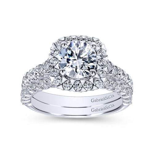 Parker - 14K White Gold Cushion Halo Round Diamond Engagement Ring - 0.73 ct - Shot 4