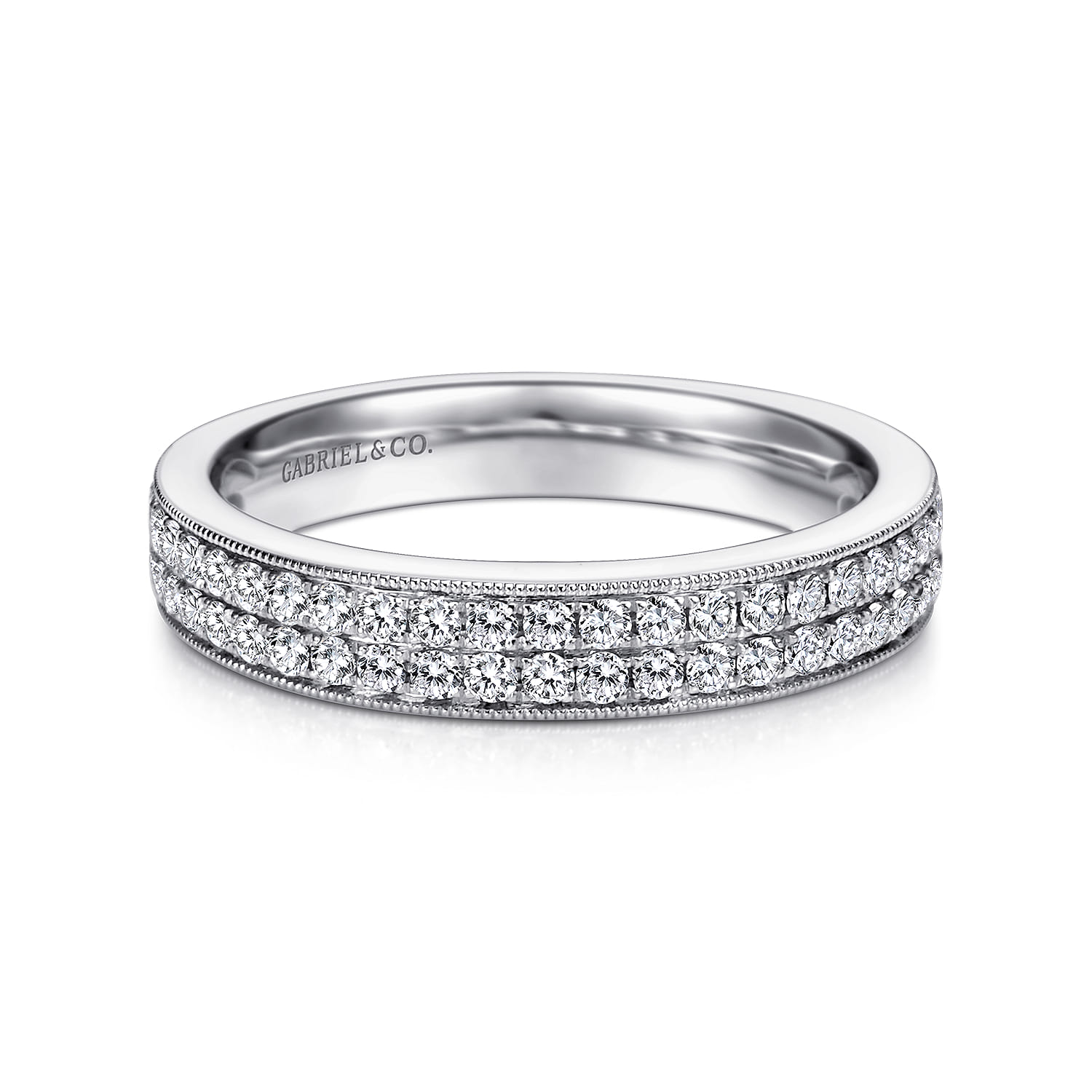 Straight Wedding Ring in 14k White Gold with Round Natural Diamond at Gabriel & Co. - Shot 1