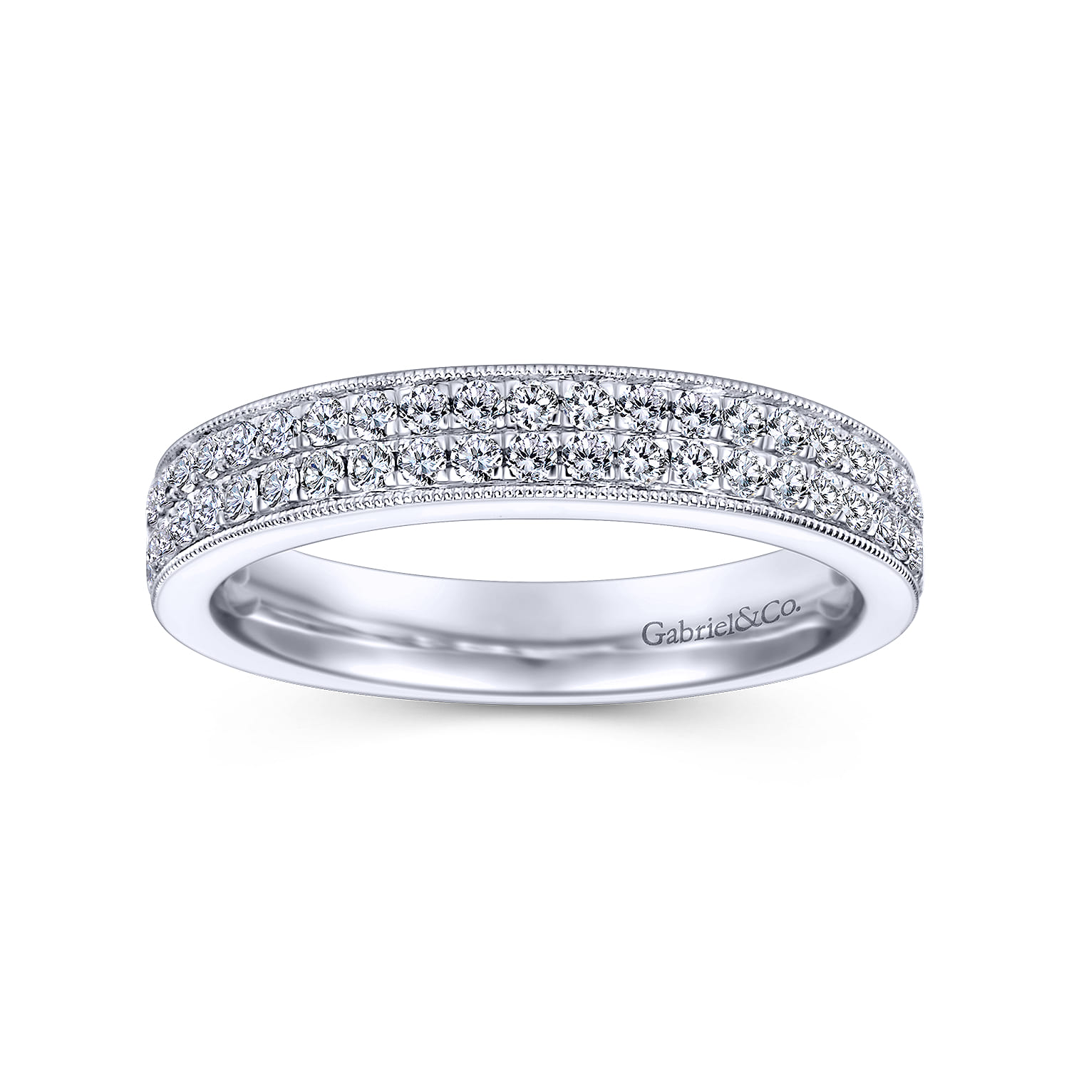 Straight Wedding Ring in 14k White Gold with Round Natural Diamond at Gabriel & Co. - Shot 4
