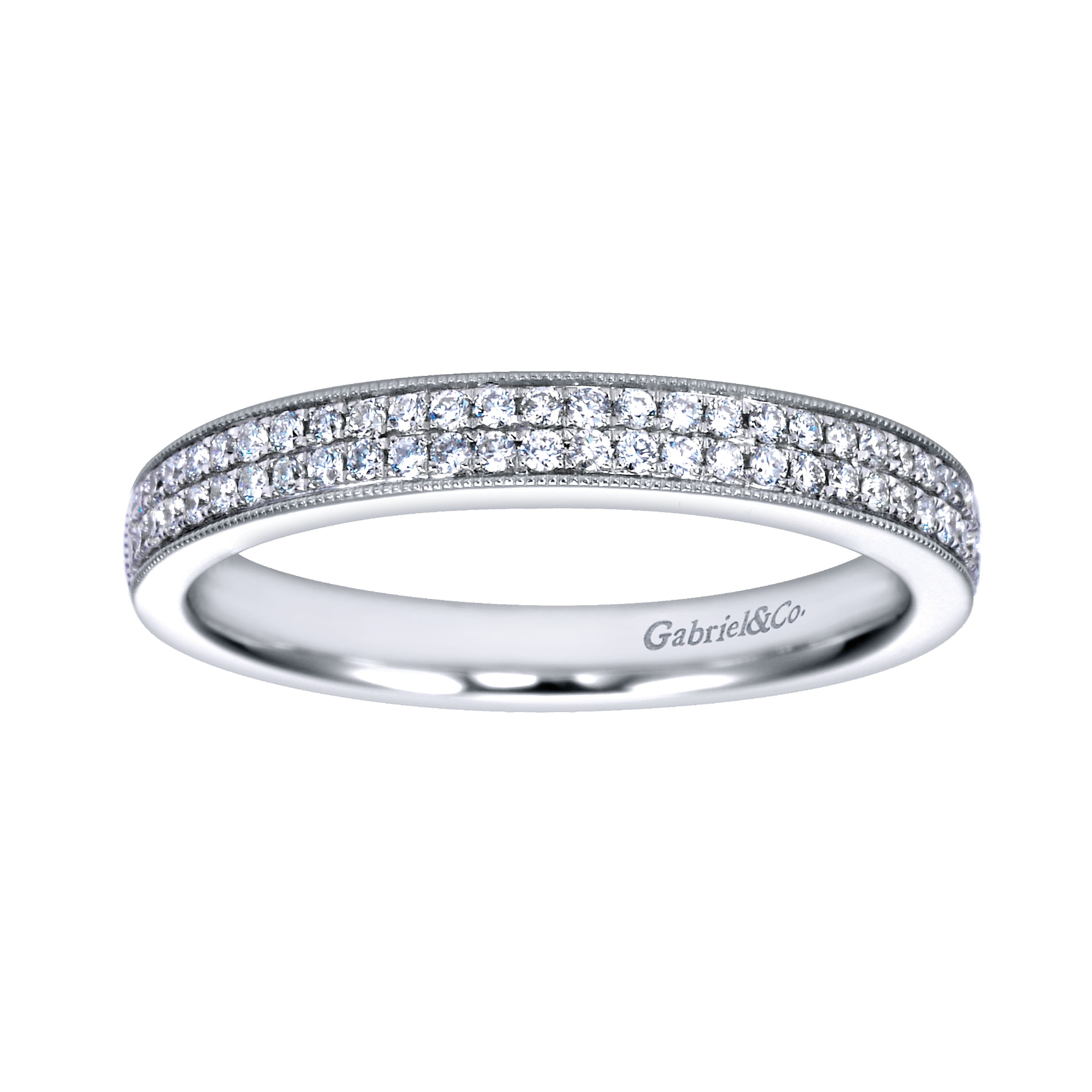 Parma - 14K White Gold Micro Pave Channel Diamond Anniversary Band with Milgrain