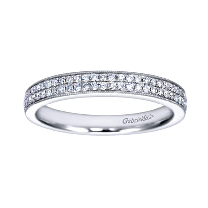 Parma - 14K White Gold Micro Pave Channel Diamond Anniversary Band with Milgrain
