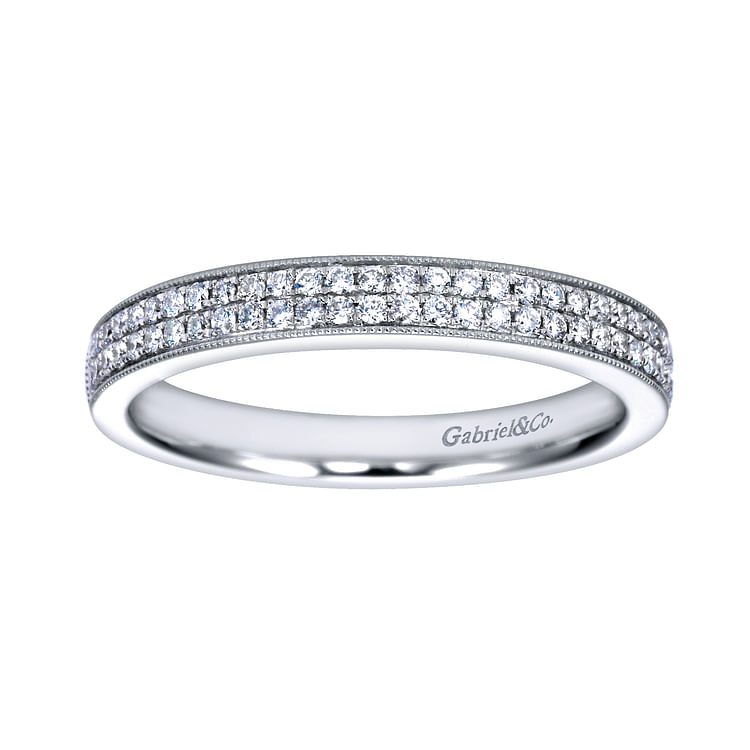 Parma - 14K White Gold Micro Pave Channel Diamond Anniversary Band with Milgrain