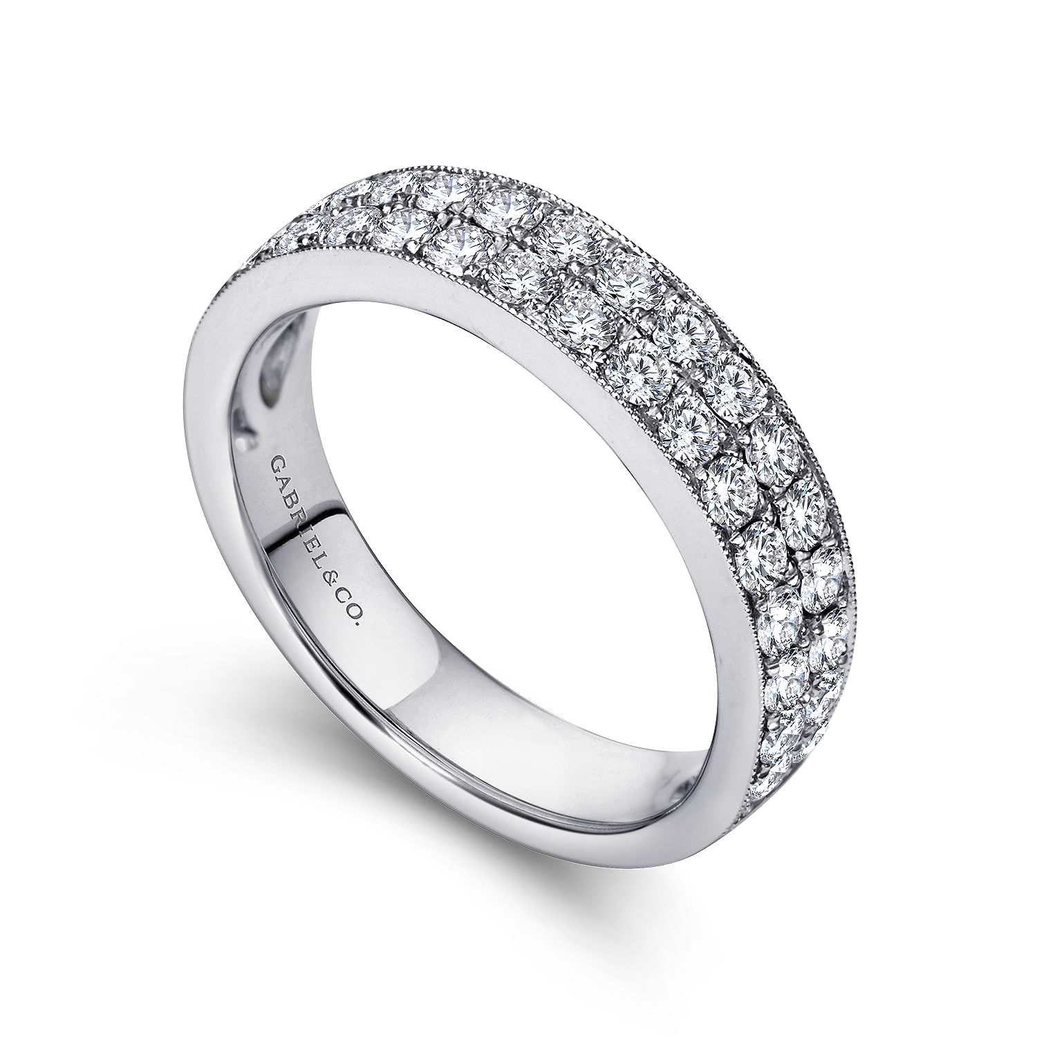 Fancy Wedding Ring in 14k White Gold with Round Natural Diamond at Gabriel & Co. - Shot 3
