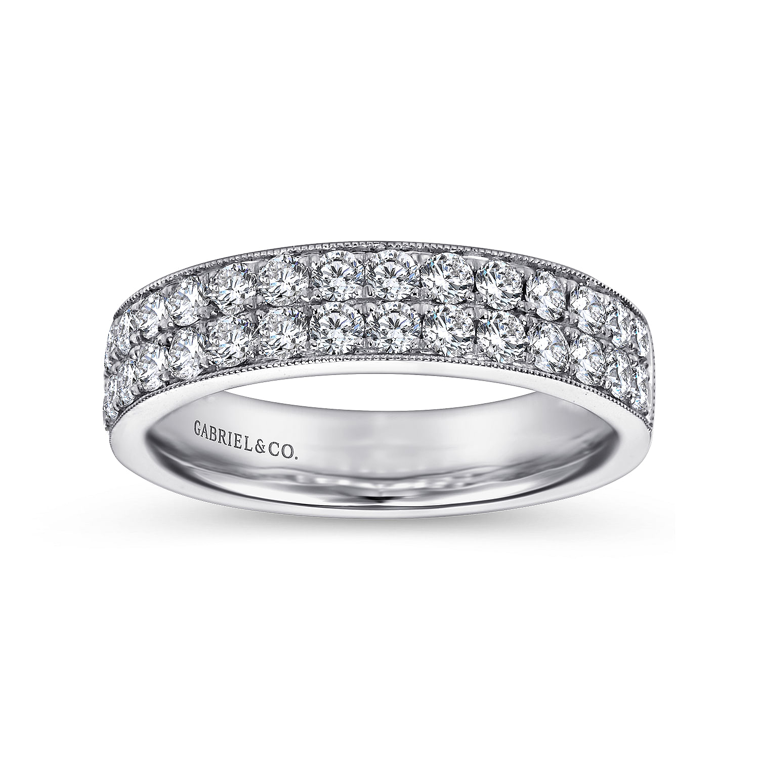 Fancy Wedding Ring in 14k White Gold with Round Natural Diamond at Gabriel & Co. - Shot 4