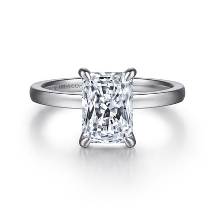 Paula - 14K White Gold Rectangular Radiant Cut Diamond Engagement Ring
