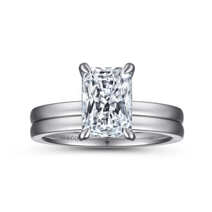 Paula - 14K White Gold Rectangular Radiant Cut Diamond Engagement Ring