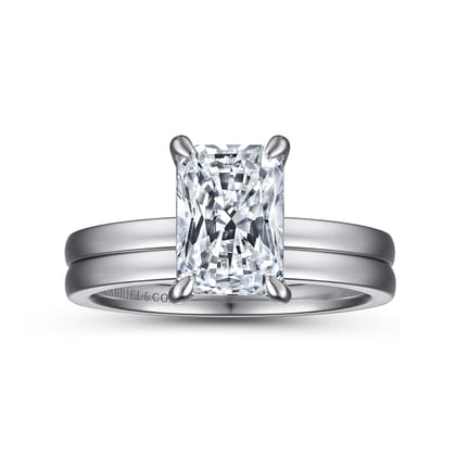 Paula - 14K White Gold Rectangular Radiant Cut Diamond Engagement Ring