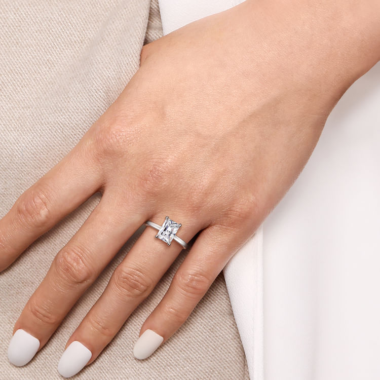 Paula - 14K White Gold Rectangular Radiant Cut Diamond Engagement Ring