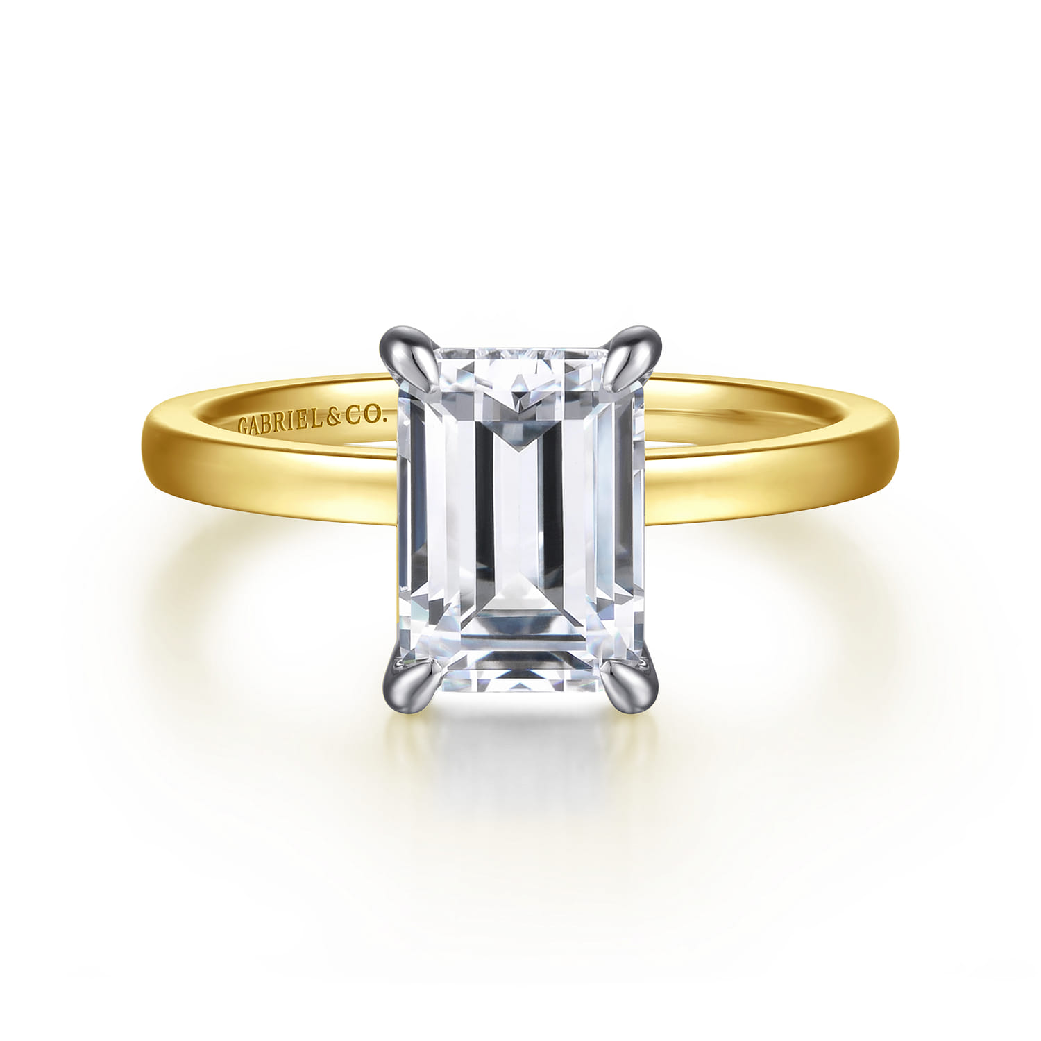 Paula - 14K White-Yellow Gold Emerald Cut Diamond Engagement Ring