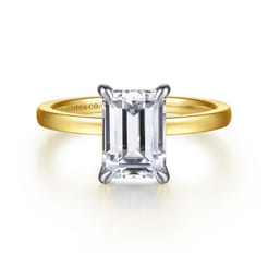 Paula - 14K White-Yellow Gold Emerald Cut Diamond Engagement Ring